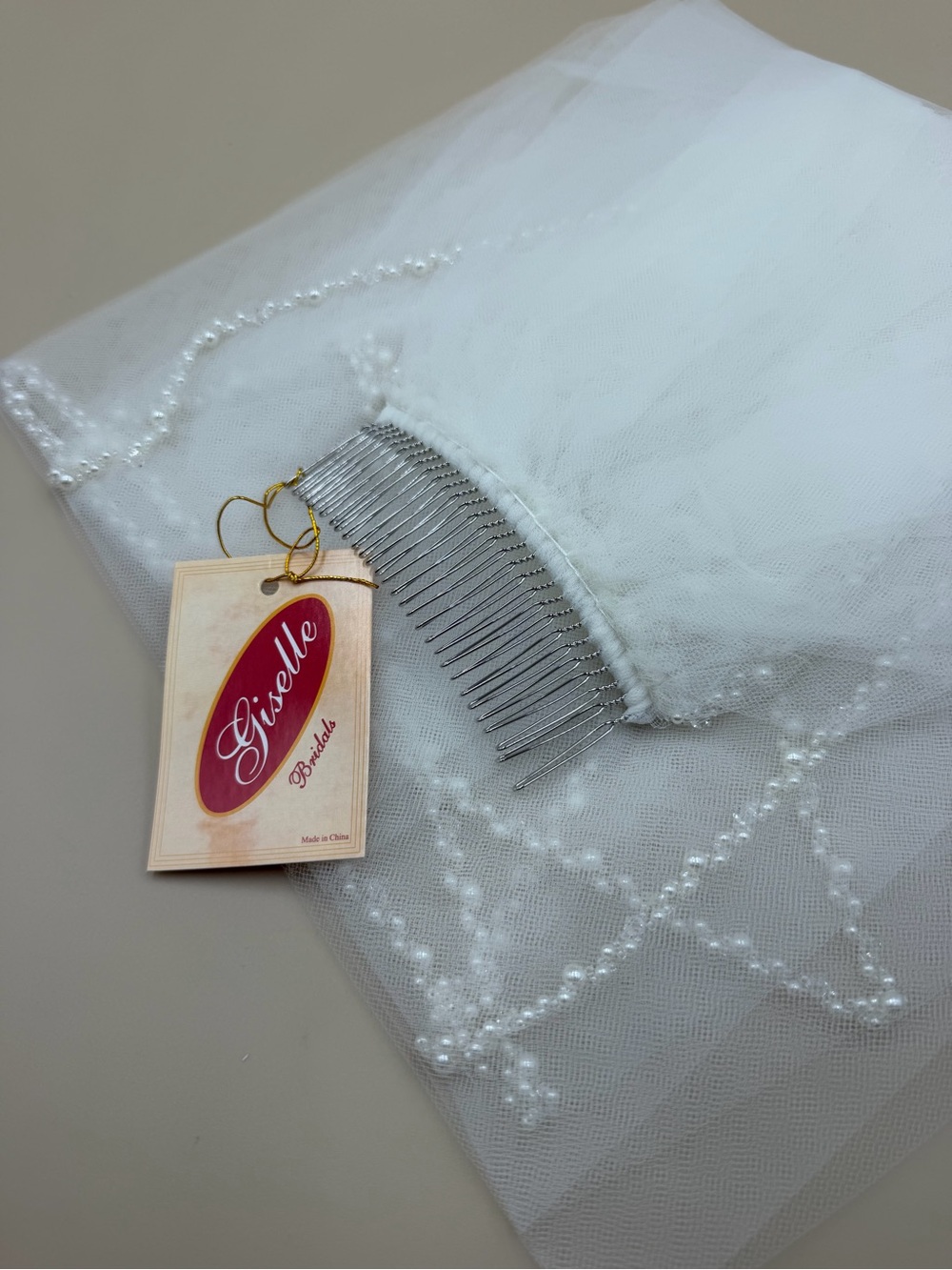 Giselle Bridal SP471 Ivory Pearl Trim Wedding Veil New